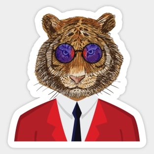 Retro Tiger In A Red Suit And Sunglasses Sticker